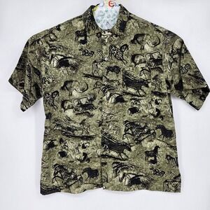 Vintage Via Ripatti Designs Shirt Mens Large Button Up Cave Art Short Sleeve